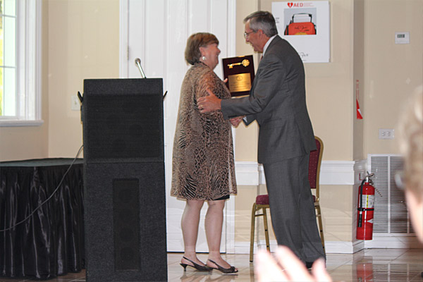 First Selectman Denise Menard presenting the “Key to the Town” to Jim Nillson.
