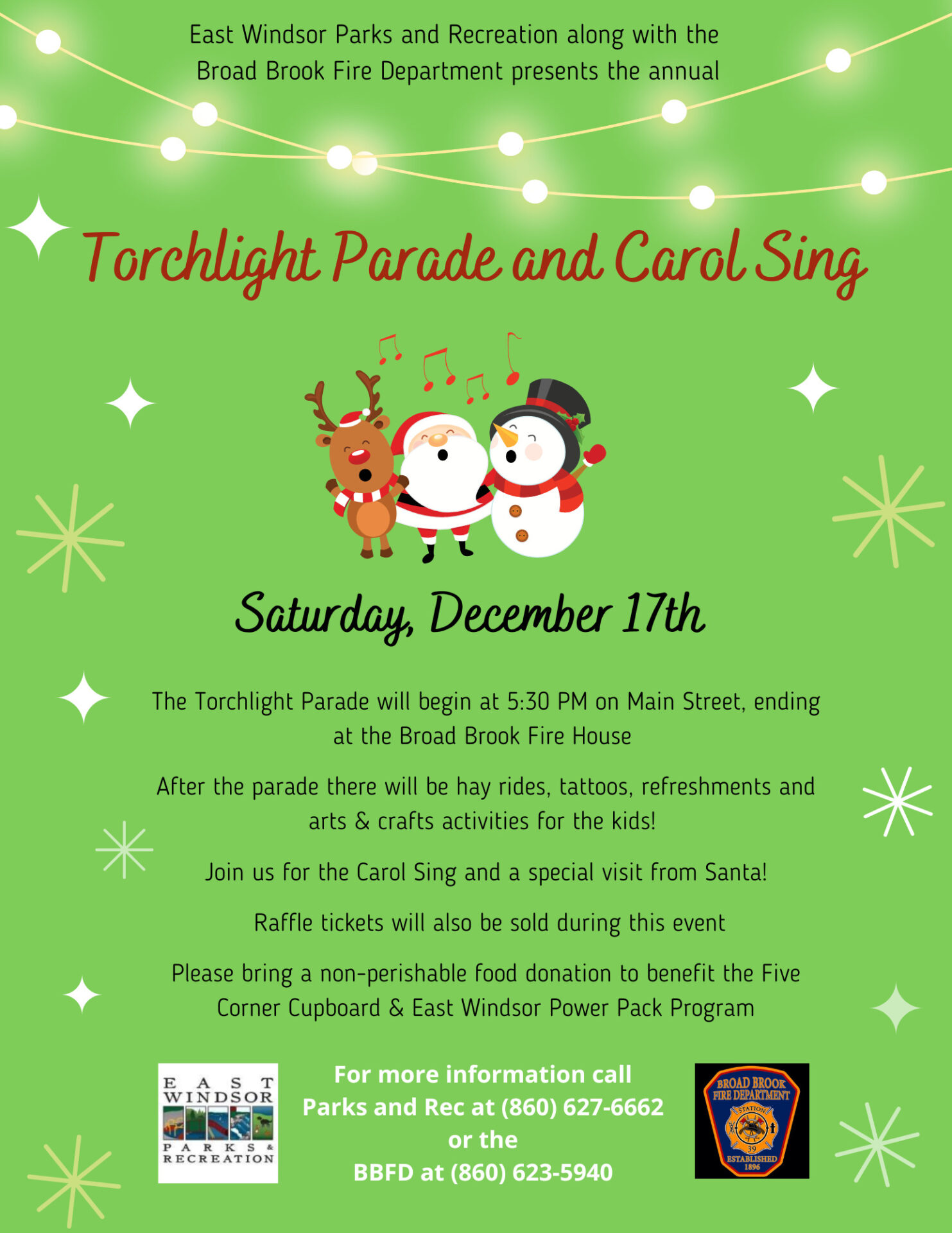 Torchlight Parade & Carol Sing @ Broad Brook Fire House