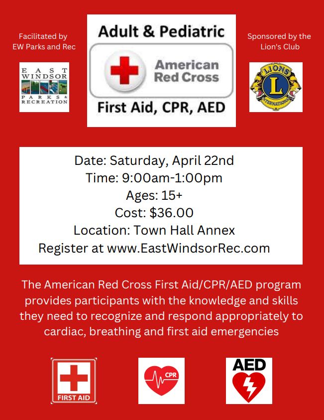 Learn to do Adult & Pediatric First Aid, CPR and AED @ Town Hall Annex 