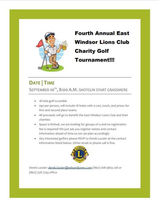 4th Annual East Windsor Lions Club Charity Golf Tournament @ Grassmere Country Club 