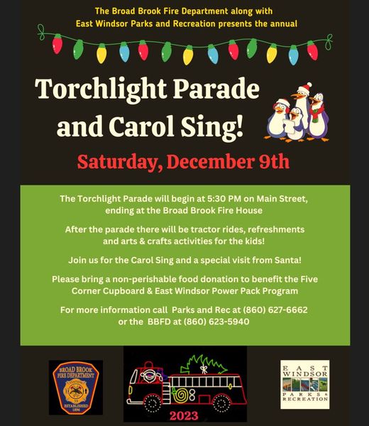 Torchlight Parade & Carol Sing @ Main Street Broad Brook CT 06016