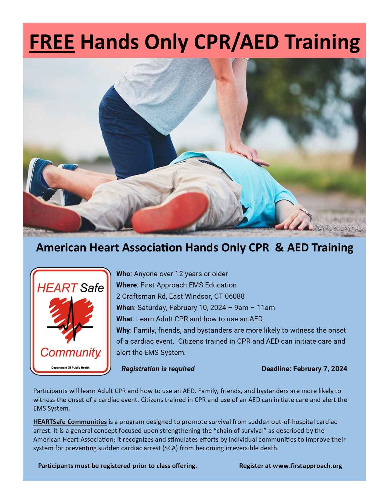 FREE Hands Only CPR/AED Training @ First Approach EMS Education